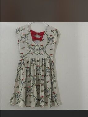 Hot Topic Cream Totoro-Print Casual Dress with Red Bow